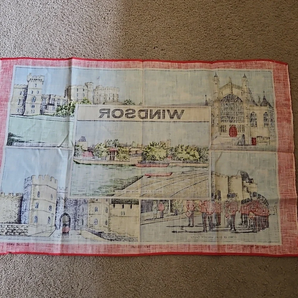 Windsor Souvenir Linen Tea Towel with Red Border